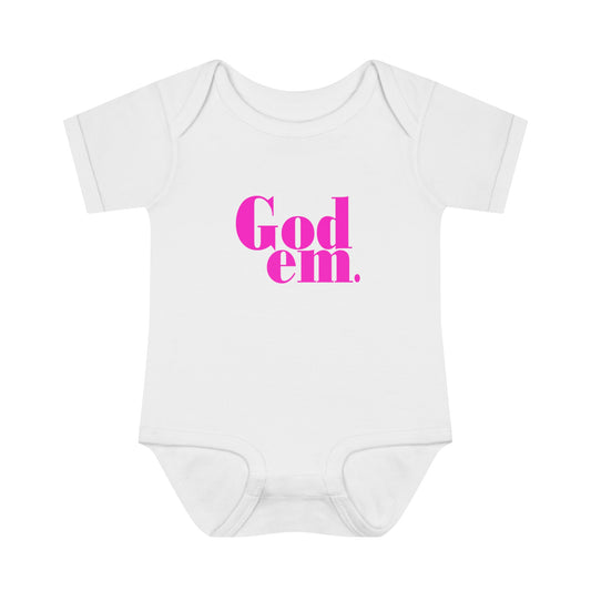 Godem Infant Baby Rib Bodysuit (White/Pink)