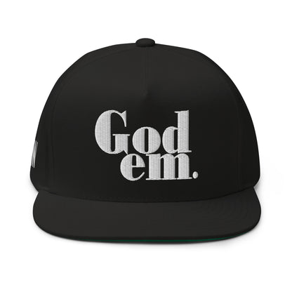 Godem Flat Bill Cap (Black/White) Flat Embroidery