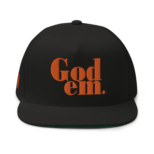 Godem Flat Bill Cap (Black/Orange) Flat Embroidery