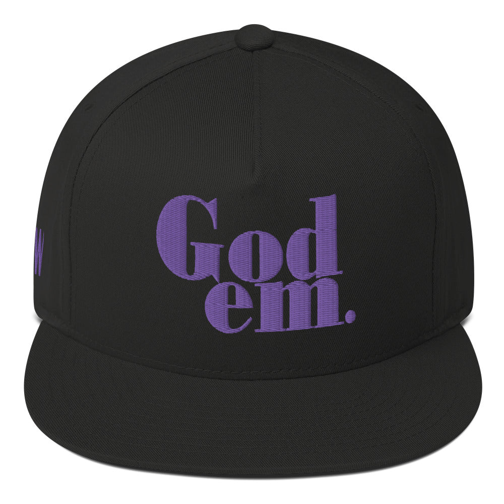 Godem Flat Bill Cap (Black/Purple) Flat Embroidery