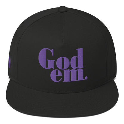 Godem Flat Bill Cap (Black/Purple) Flat Embroidery