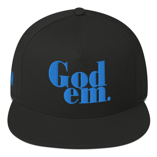 Godem Flat Bill Cap (Black/Baby Blue) Flat Embroidery