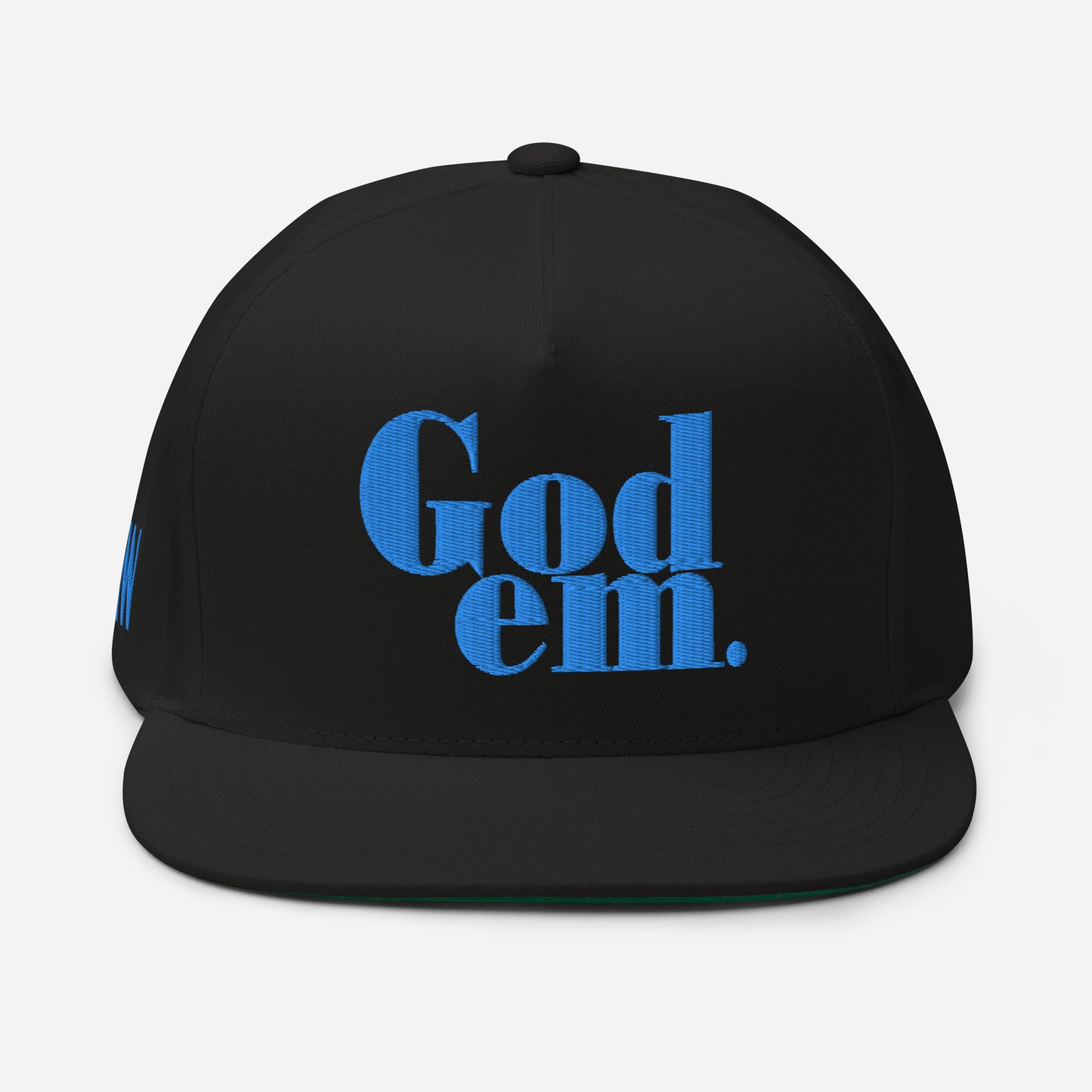 Godem Flat Bill Cap (Black/Baby Blue) Flat Embroidery