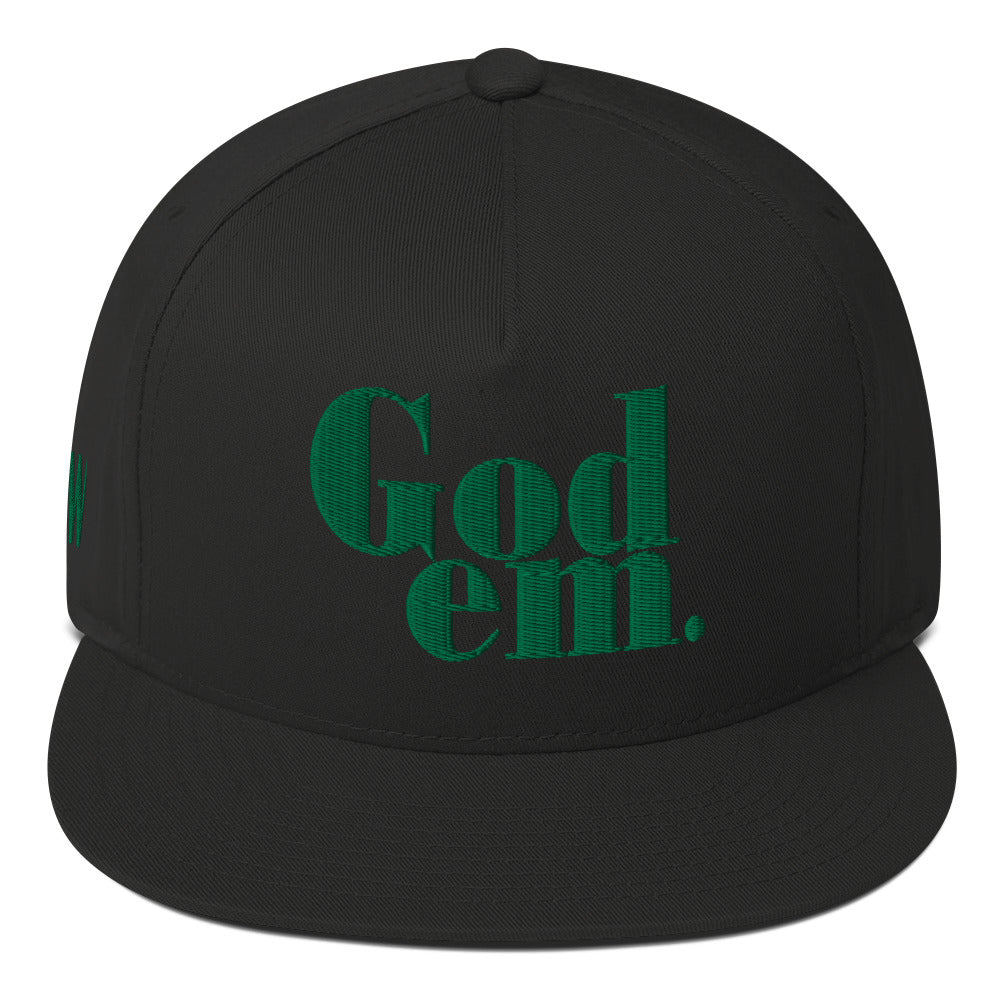 Godem Flat Bill Cap (Black/Green) Flat Embroidery