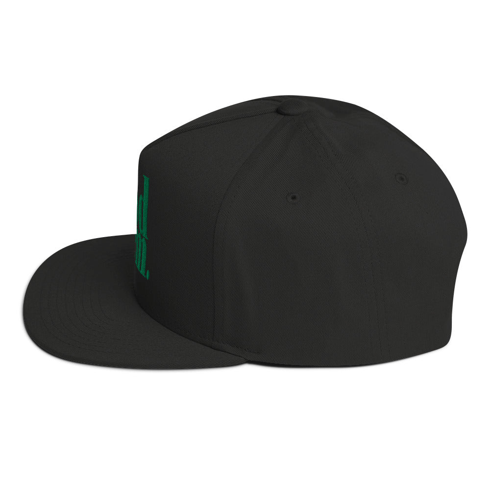 Godem Flat Bill Cap (Black/Green) Flat Embroidery