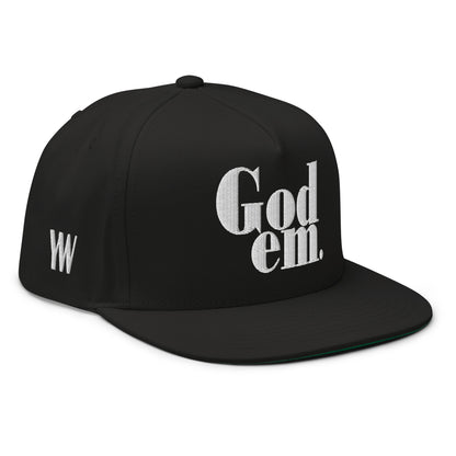 Godem Flat Bill Cap (Black/White) Flat Embroidery