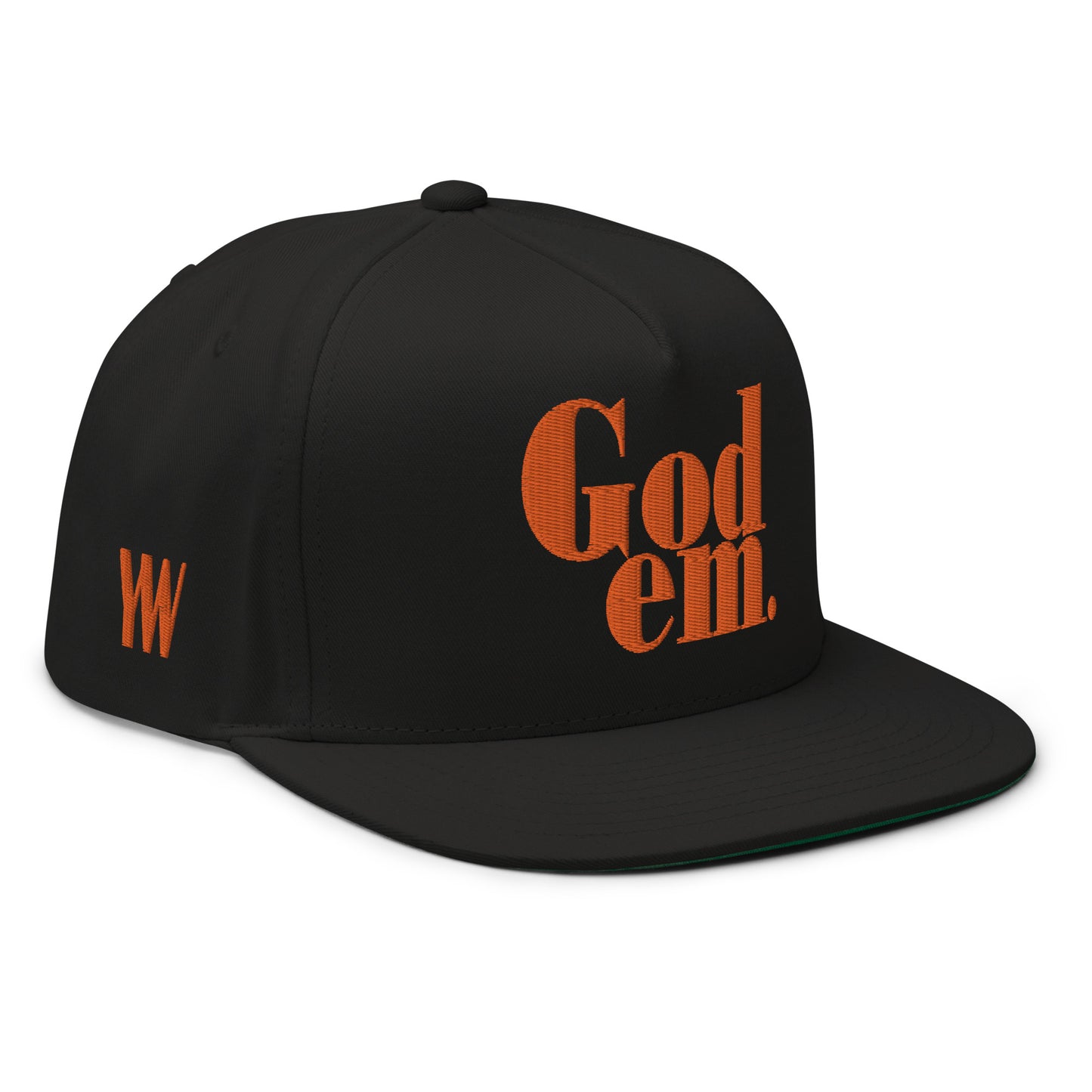 Godem Flat Bill Cap (Black/Orange) Flat Embroidery