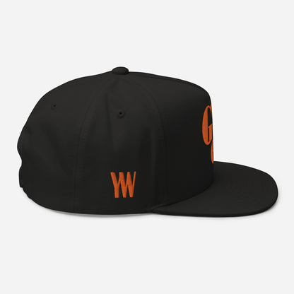 Godem Flat Bill Cap (Black/Orange) Flat Embroidery