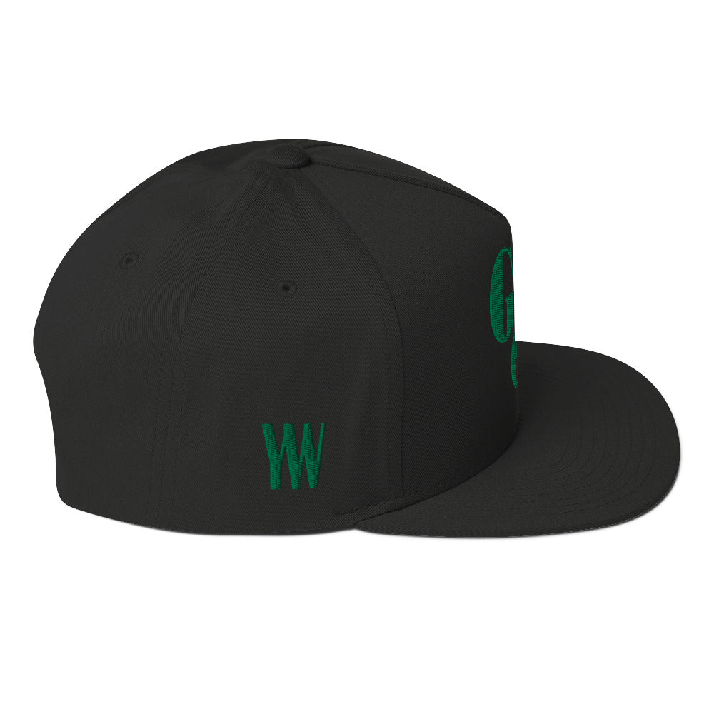 Godem Flat Bill Cap (Black/Green) Flat Embroidery