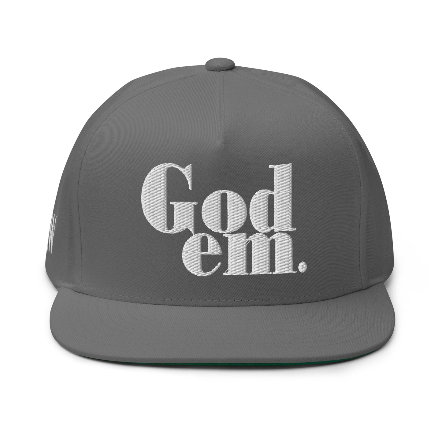 Godem Flat Bill Cap (Grey/White) Flat Embroidery