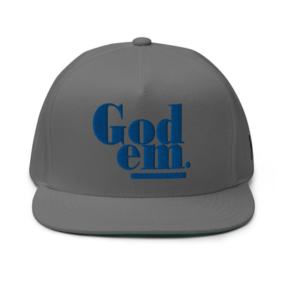 Godem Flat Bill Cap (Grey/Blue) Flat Embroidery