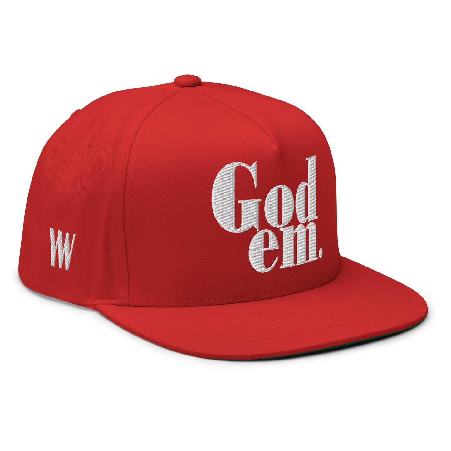 Godem Flat Bill Cap (Red/White) Flat Embroidery