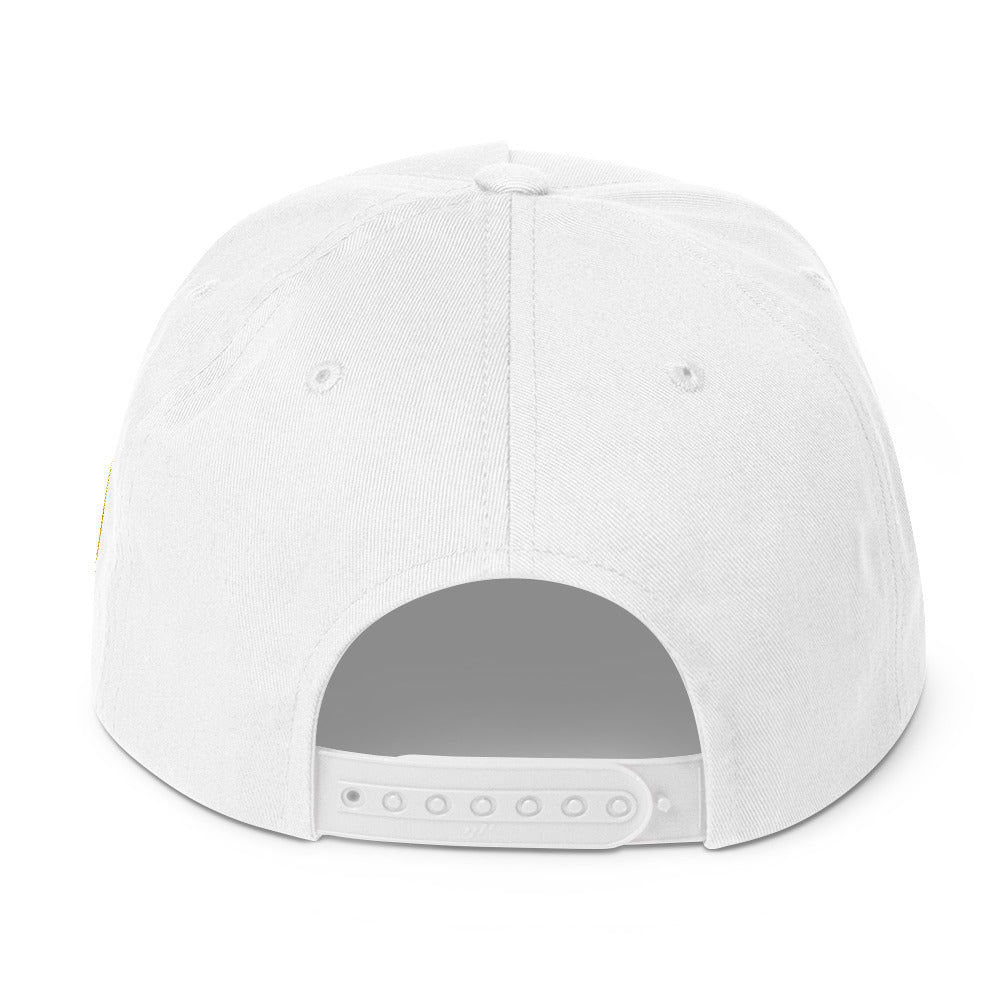 Godem Flat Bill Cap (White/Gold) Flat Embroidery