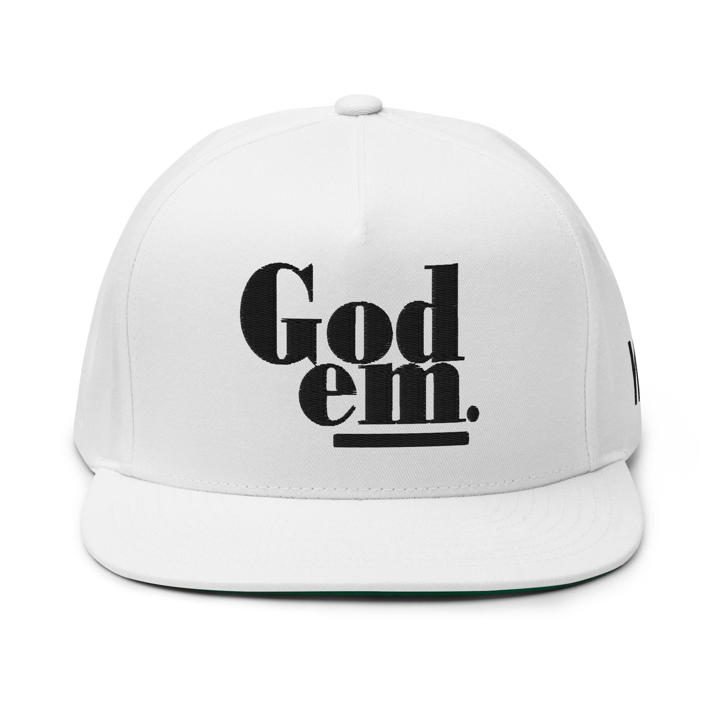 Godem Flat Bill Cap (White/Black) Flat Embroidery