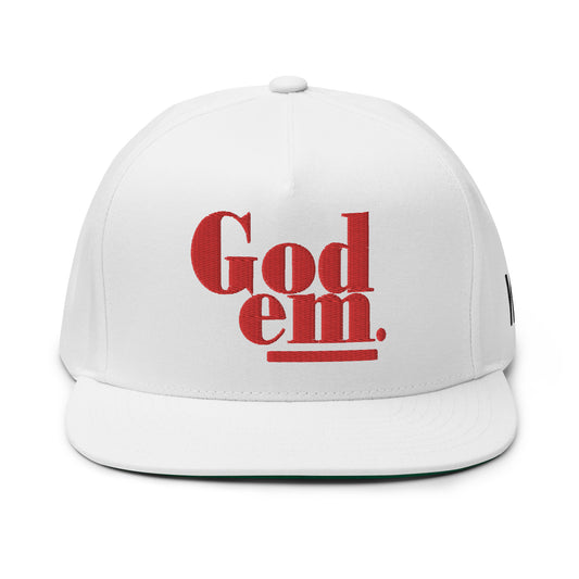 Godem Flat Bill Cap (White/Red) Flat Embroidery