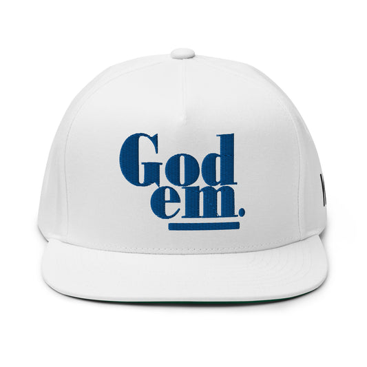 Godem Flat Bill Cap (White/Blue) Flat Embroidery