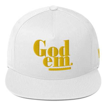 Godem Flat Bill Cap (White/Gold) Flat Embroidery