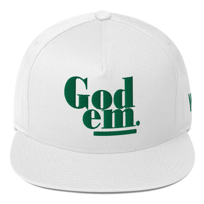 Godem Flat Bill Cap (White/Green) Flat Embroidery