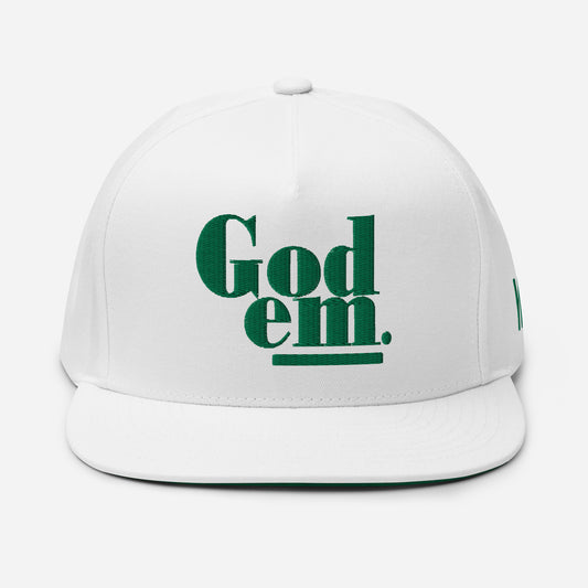 Godem Flat Bill Cap (White/Green) Flat Embroidery