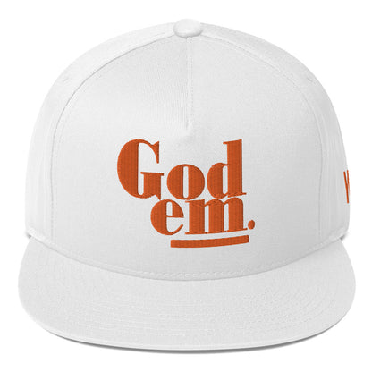 Godem Flat Bill Cap (White/Orange) Flat Embroidery