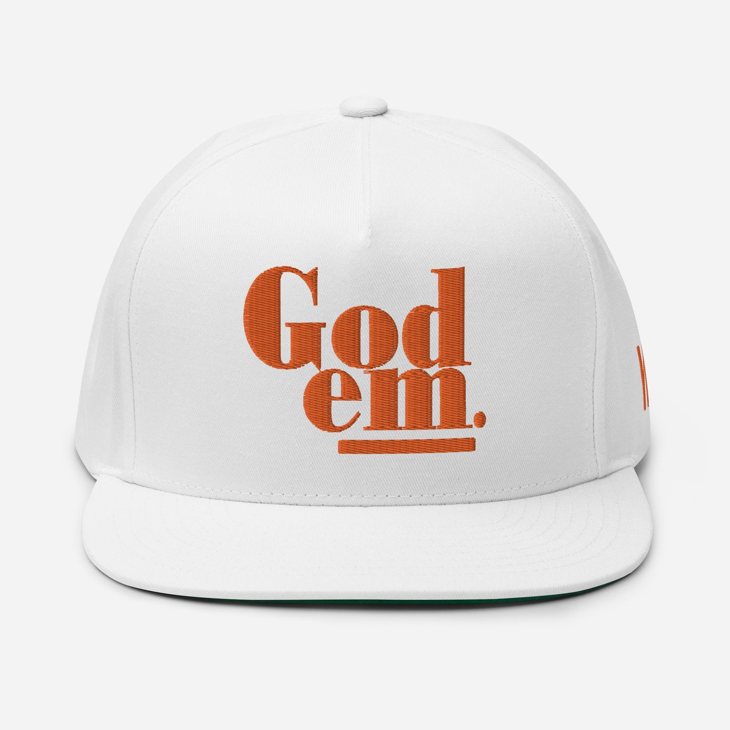 Godem Flat Bill Cap (White/Orange) Flat Embroidery