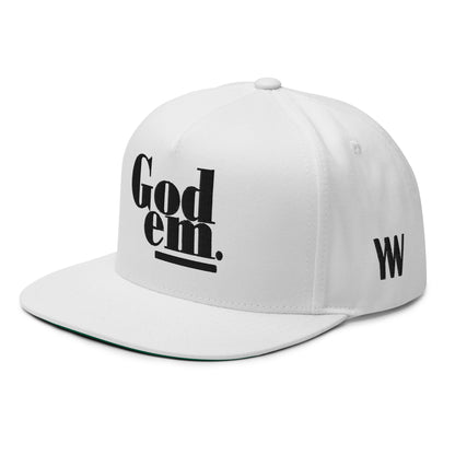 Godem Flat Bill Cap (White/Black) Flat Embroidery