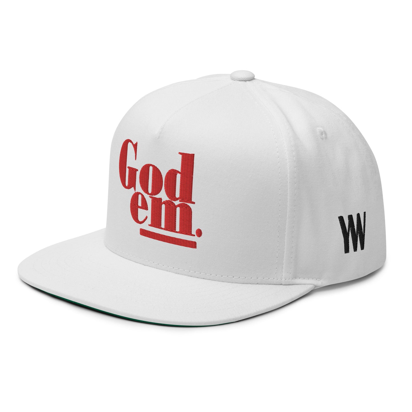 Godem Flat Bill Cap (White/Red) Flat Embroidery