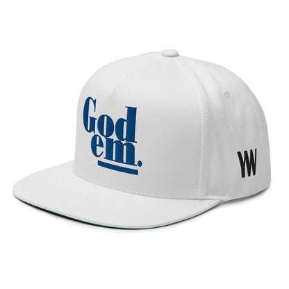 Godem Flat Bill Cap (White/Blue) Flat Embroidery