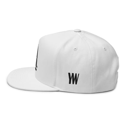 Godem Flat Bill Cap (White/Black) Flat Embroidery