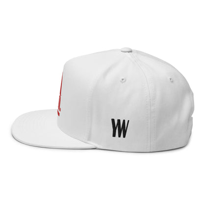 Godem Flat Bill Cap (White/Red) Flat Embroidery