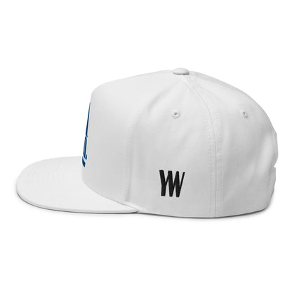 Godem Flat Bill Cap (White/Blue) Flat Embroidery