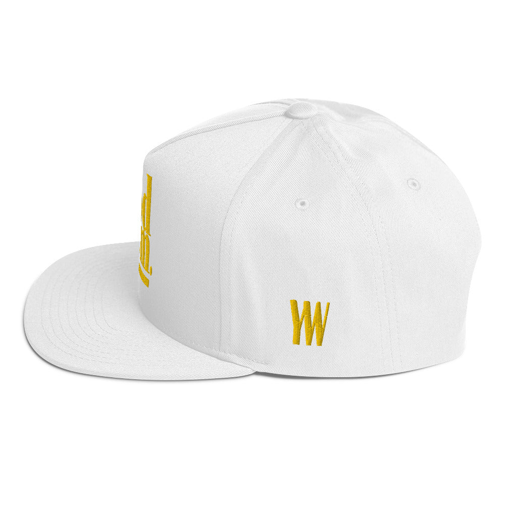 Godem Flat Bill Cap (White/Gold) Flat Embroidery