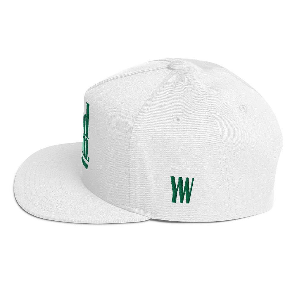 Godem Flat Bill Cap (White/Green) Flat Embroidery