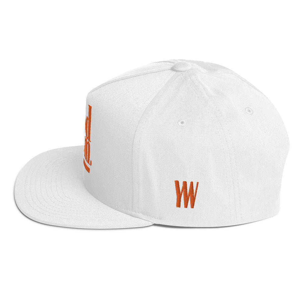 Godem Flat Bill Cap (White/Orange) Flat Embroidery