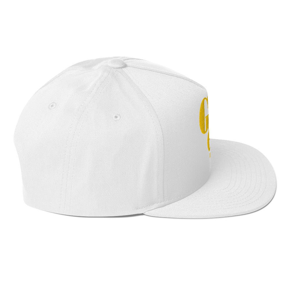 Godem Flat Bill Cap (White/Gold) Flat Embroidery